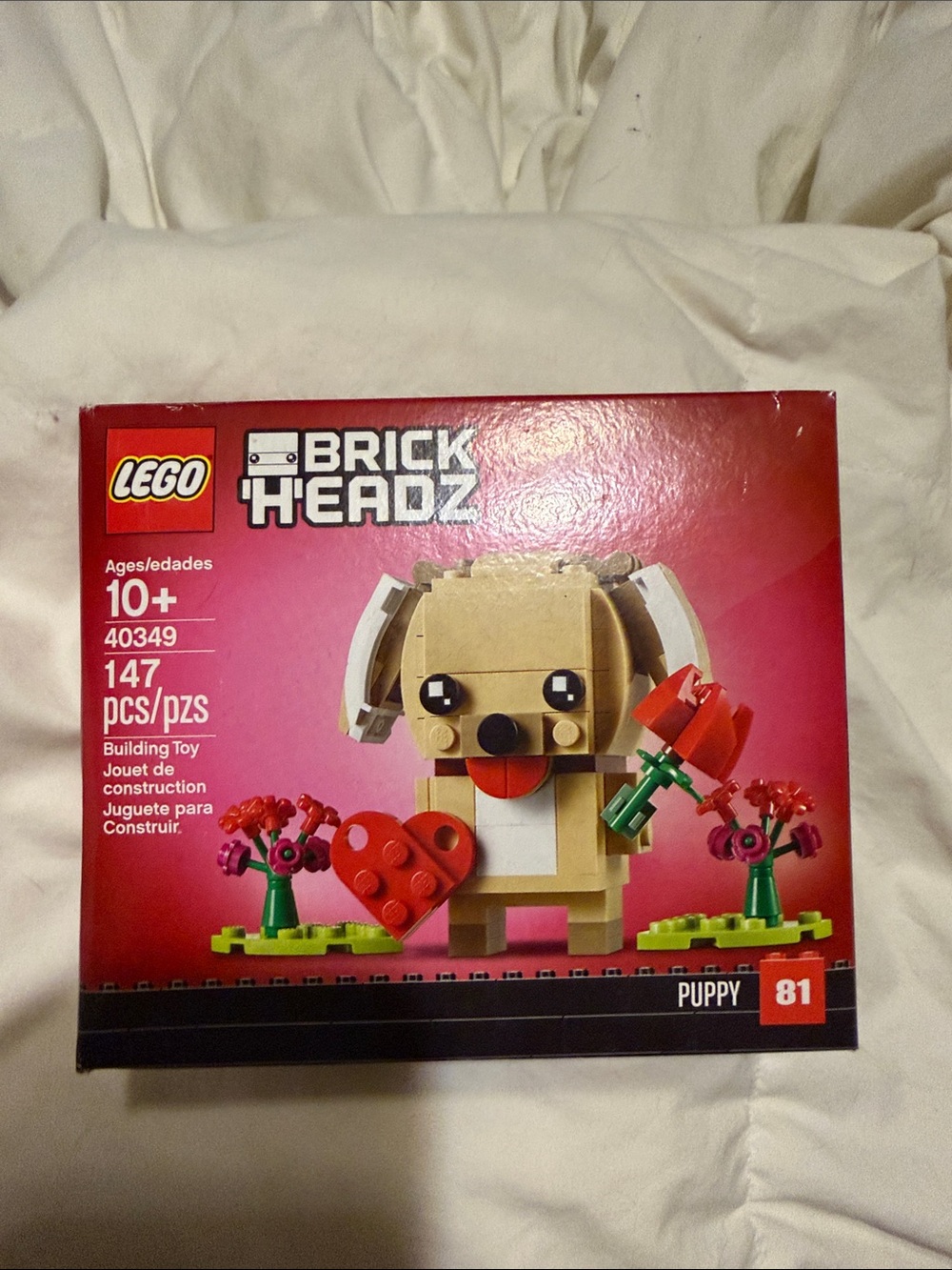 Lego BrickHeadz Puppy Figure in Red and Tan with Green Accents